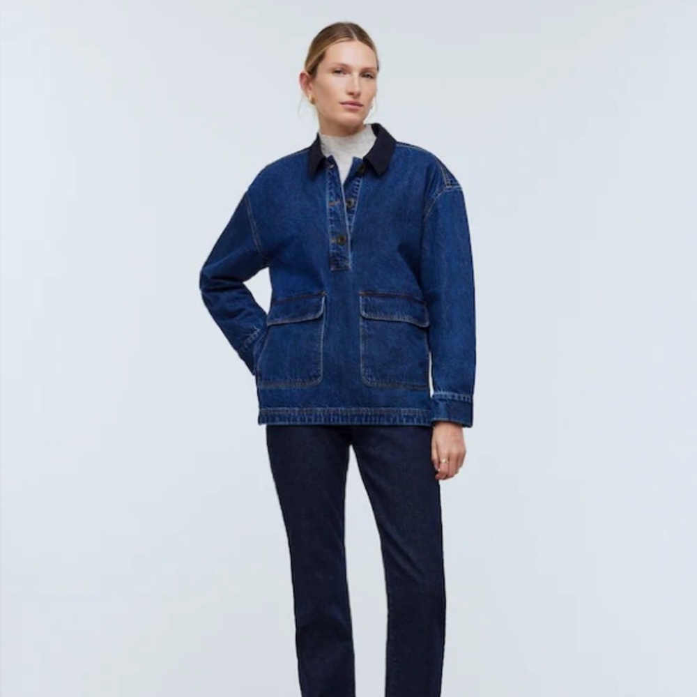 NWT Madewell Denim Oversized Pullover Jacket in Willmont Wash